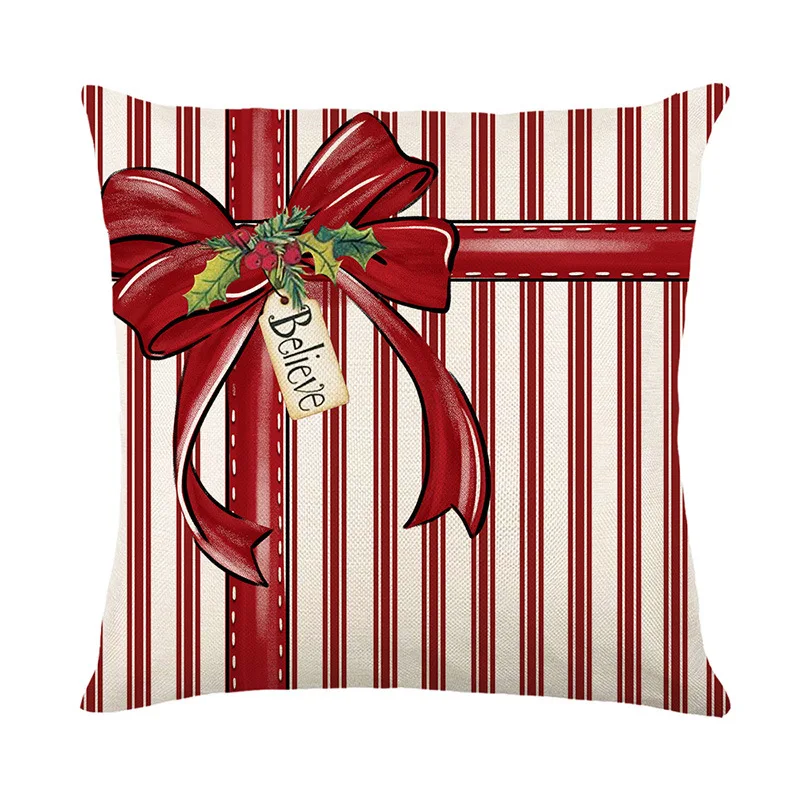 Holiday Decor Joy Cushion Case 45x45 cm Set of 4 Red Christmas Reindeer Pillow Covers