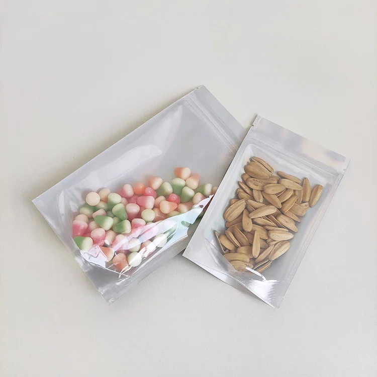 15x22 cm Custom Laser Film Packing One Side Clear Stand Up Pouch Holographic Cosmetic Bag