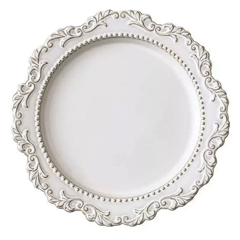 French Retro Embossed Palace Style Western Food Soup Fruit Salad Bowl Coffee Cup Saucer Mug Ceramic Plate Set Tableware