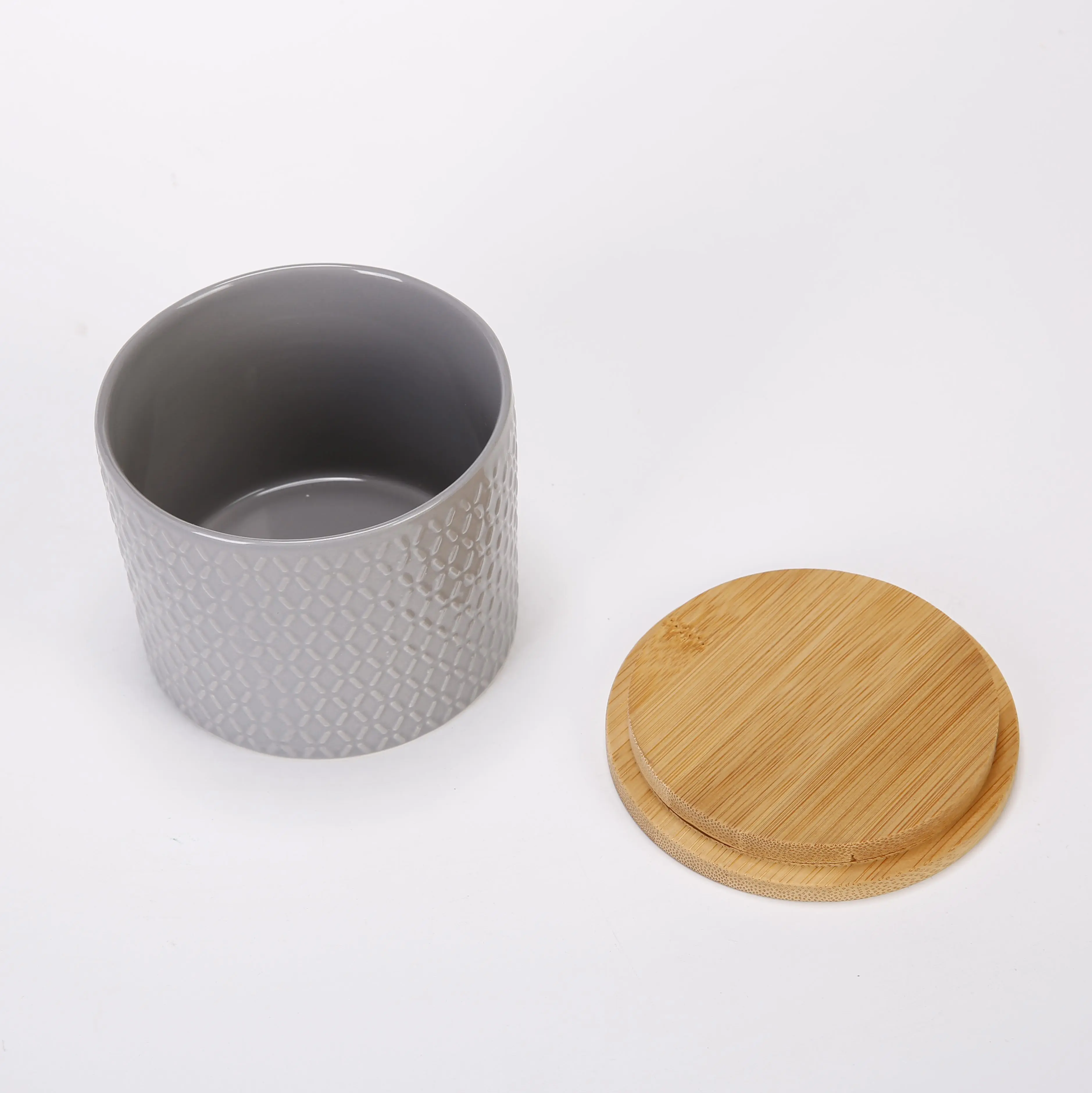 Wholesale Eco-friendly Biodegradable Ceramic Container with Bamboo Lid Essential Oil Food Coffee Storage Box for Storage