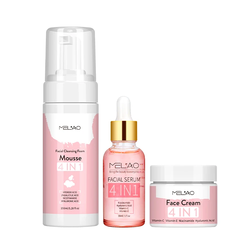 Hot selling Private label Natural organic Acne Remover Deep Cleansing Anti Aging White Lightening 4-in-1 face care set