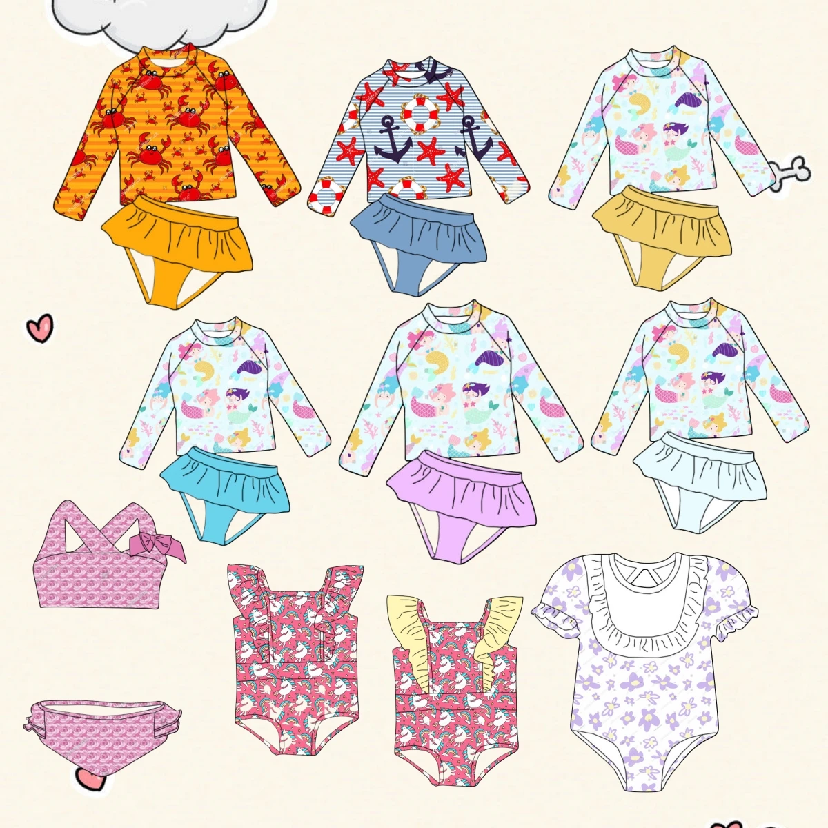 Customize cute girl swimwear girls bikini girl swimming costume for 0-8 years