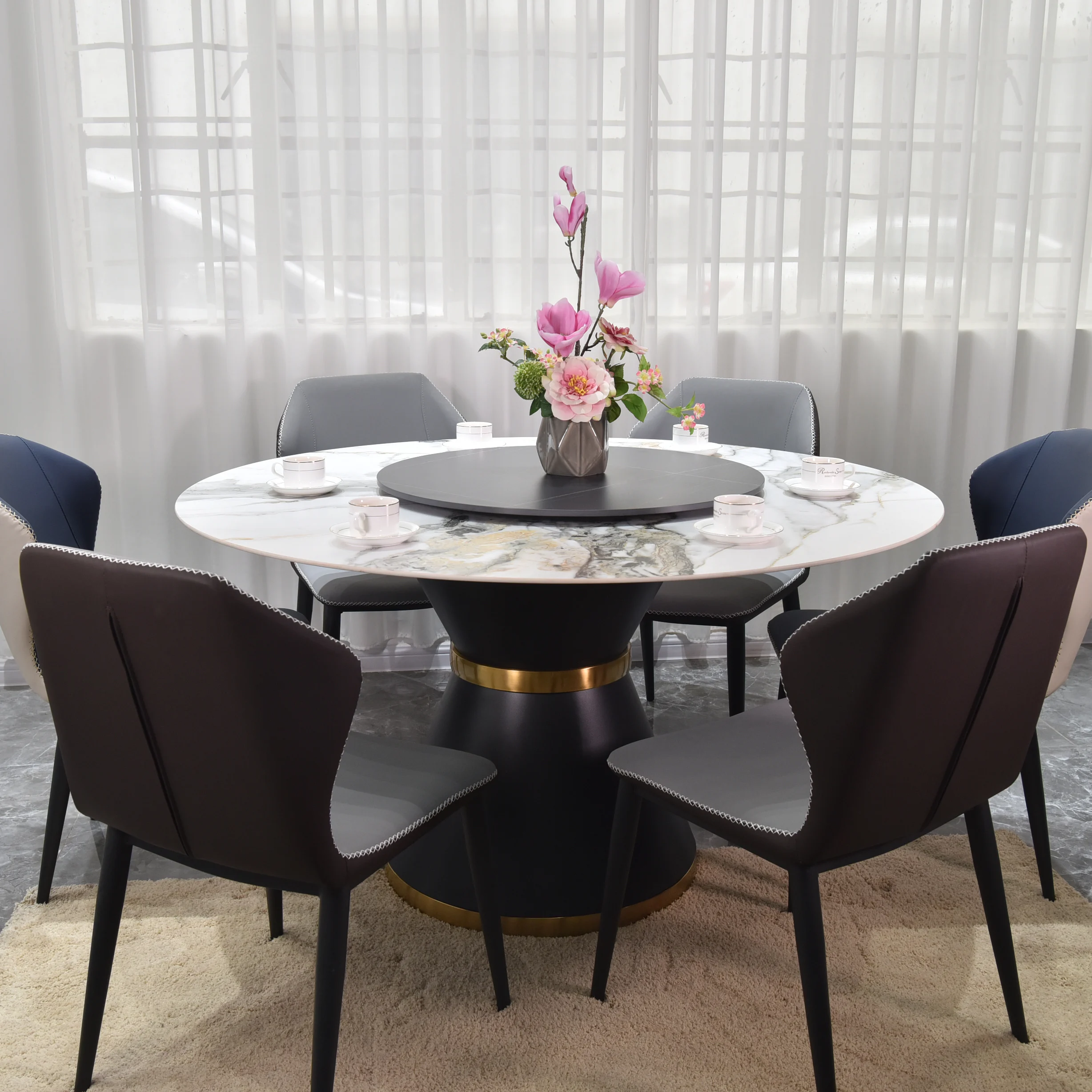 
modern designs luxury home furniture sets round dinning set rock plate dining table 