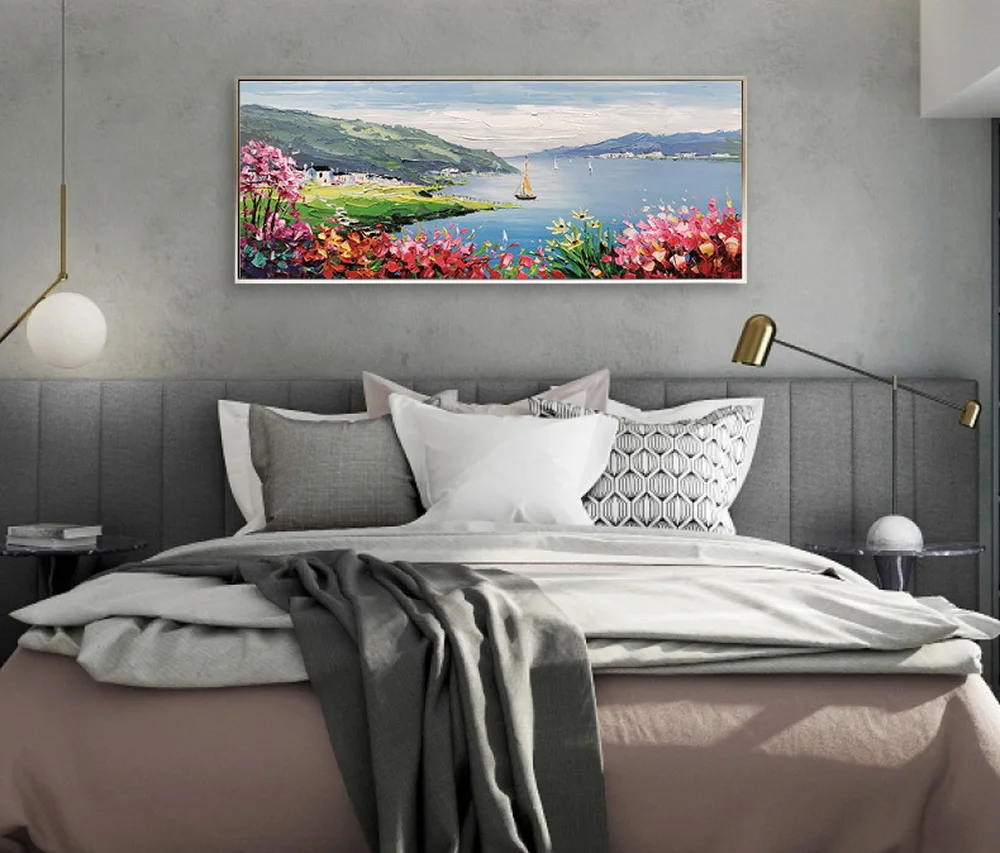 Factory Hot Sale Hand Painted Spring Wind Seascape Oil Painting Heavy Textured Canvas Wall Art Abstract Of Modern Wall Painting