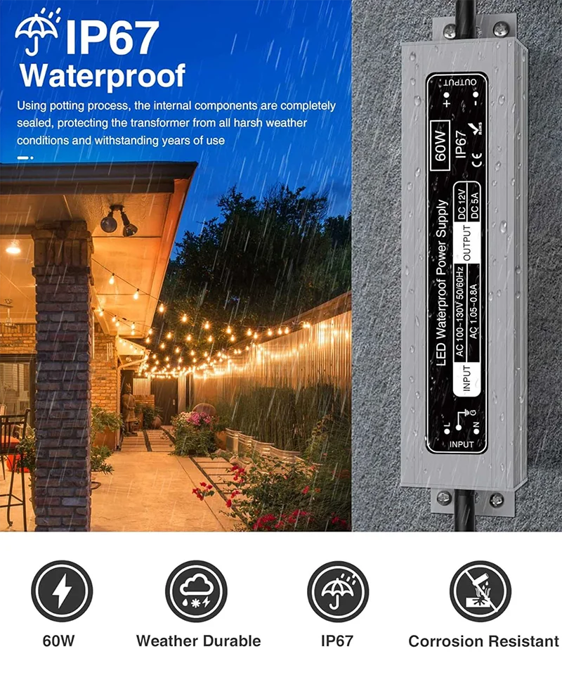 100-264VAC to DC 24V 300W Waterproof LED Power Supply 24V 12V 60W 100W 150W 200W 250W 300W Power Supply 3-year Warranty