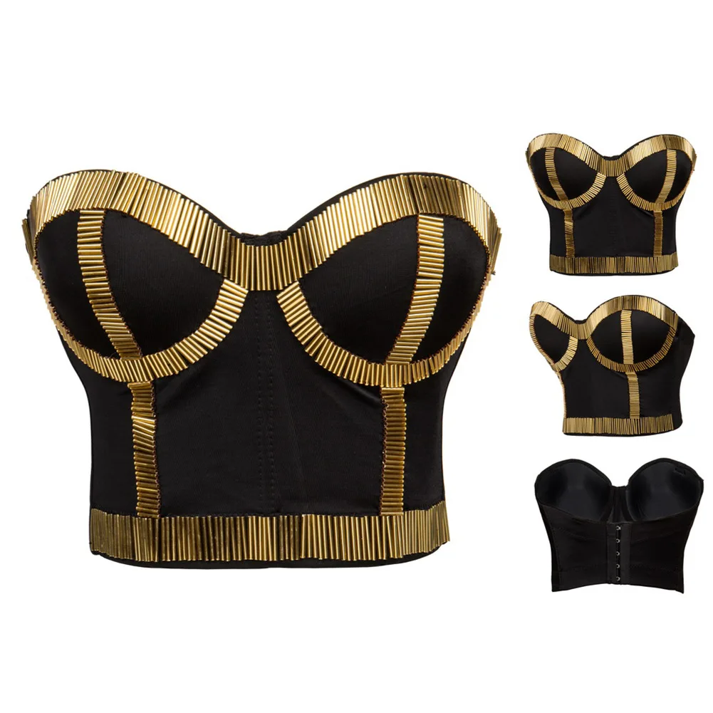 New European and American belly dance club stage outfit performance clothes hand set bead chain corset to wear bra