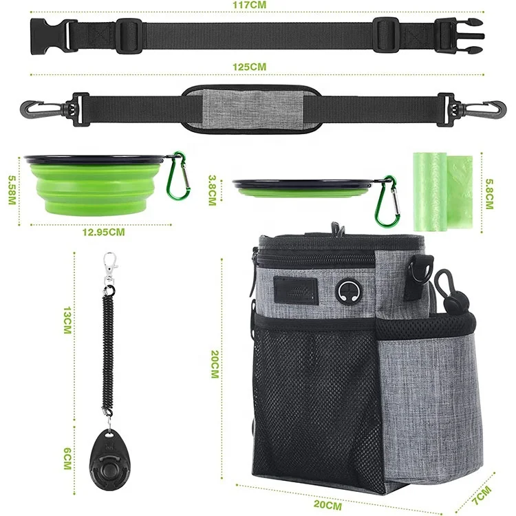 Pet Travel Kit Waist Fanny Bag Dog Walking Training Bag with Water Bottle Holder and Shoulder Strap