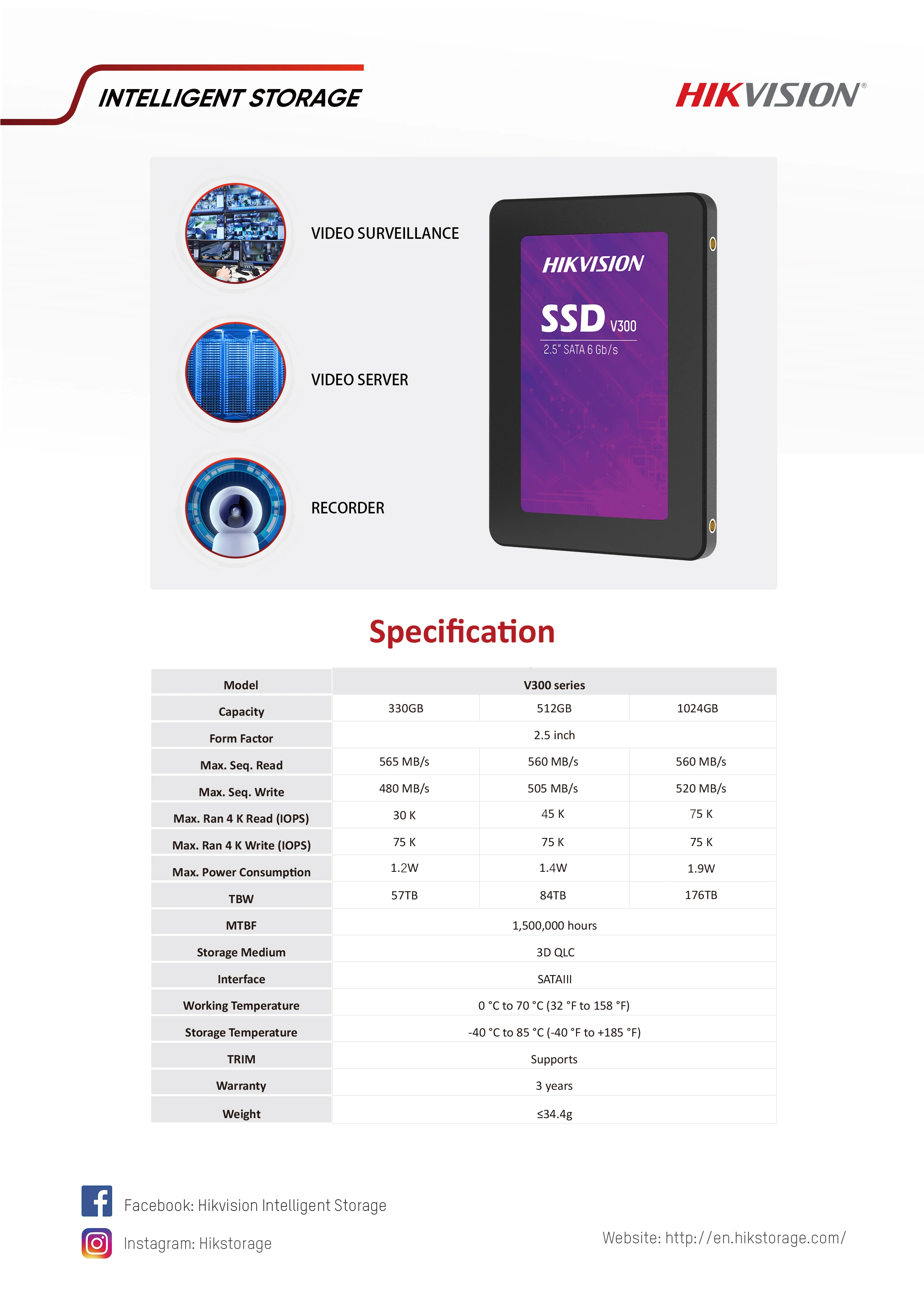 SSD-накопитель Hikvision V300 2 5 дюйма 1 ТБ 330/512/1024 ГБ