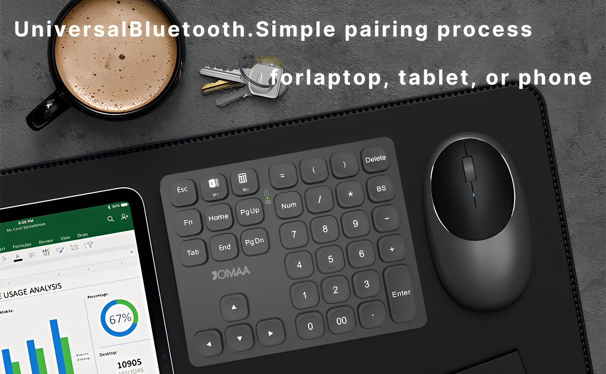 JOMAA BT wireless Number Pad Aluminum Rechargeable Numeric Keypad Wireless Number Keyboard for Laptop Windows MacBook