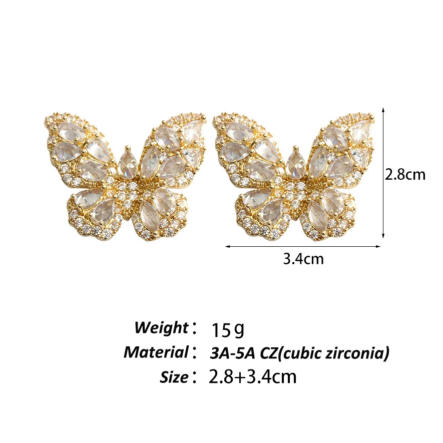 14K/18K Gold Plated 3A Cubic Zircon Diamond With 925 Pin Butterfly Earrings Lightning Bolt Dainty Earrings for Women