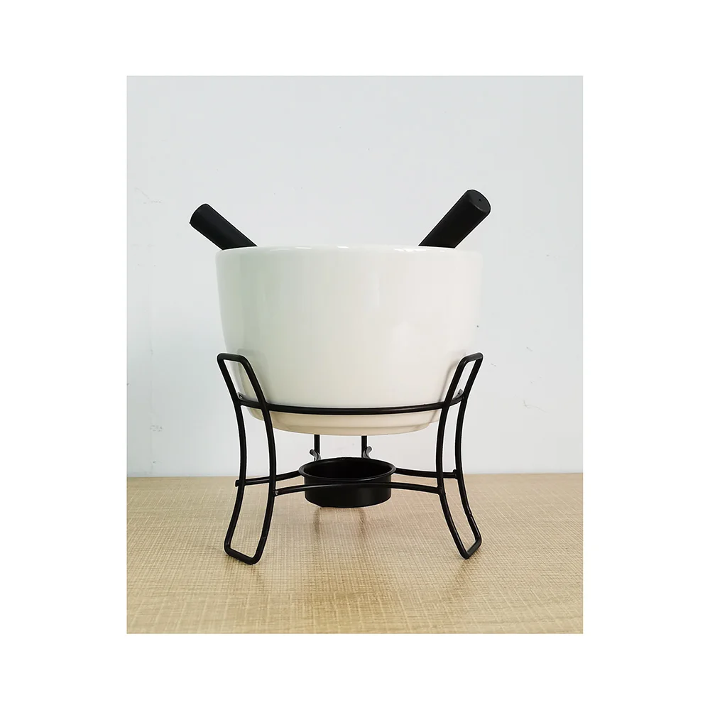 home party supply farmhouse  kitchen ceramic melting pot candle tealight fondue set mini fondue with metal stand