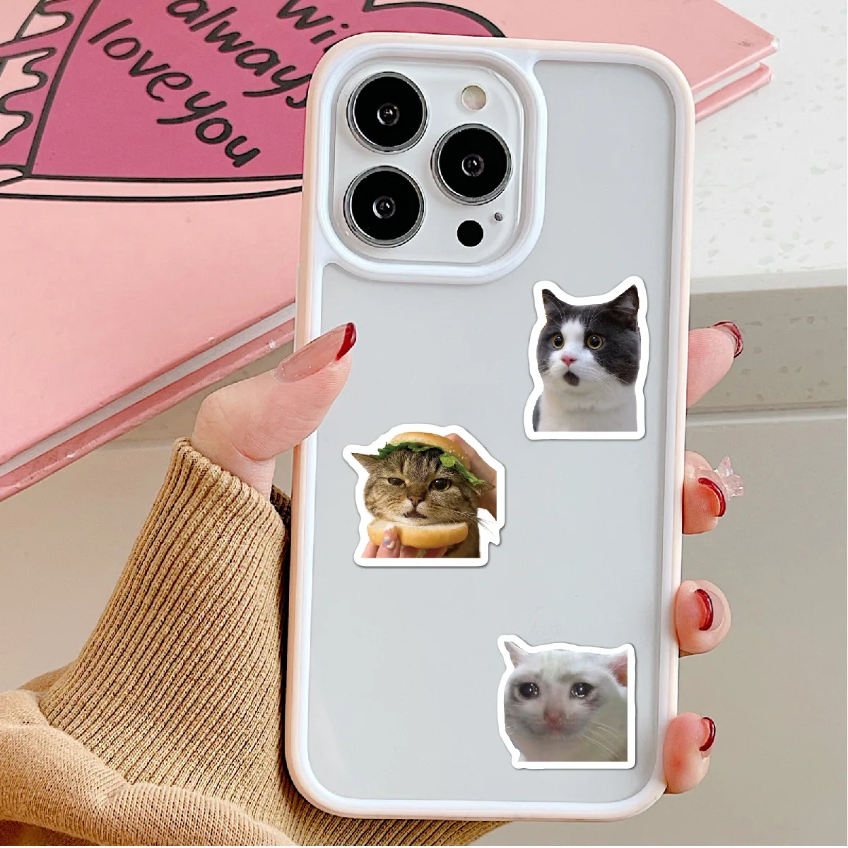 50 PCS Cute Cartoon Cat Graffiti Stickers Funny Expression Computer and Suitcase Decoration