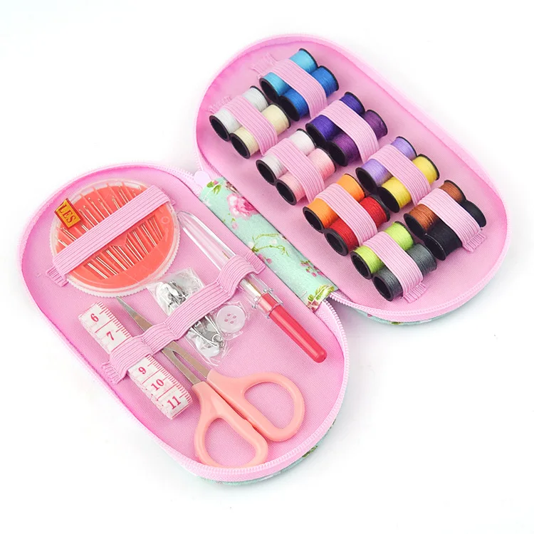 Portable mini travel sewing kits box with color needle threads pin scissor sewing set with case box home tools DIY handwork tool