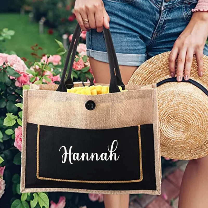 Cheap Wholesale Large Women Handbags Ladies Reusable Jute Beach Bag Tote Handbag Bags Custom Logo Coated Linen Shopping Bag