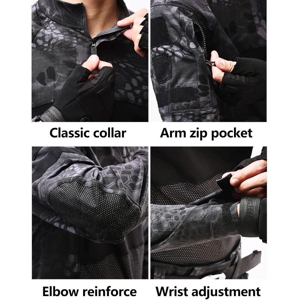 Breathable Rip stop Long sleeves T-shirt Camouflage Uniform Summer Suits Tactical Camouflage Shirts