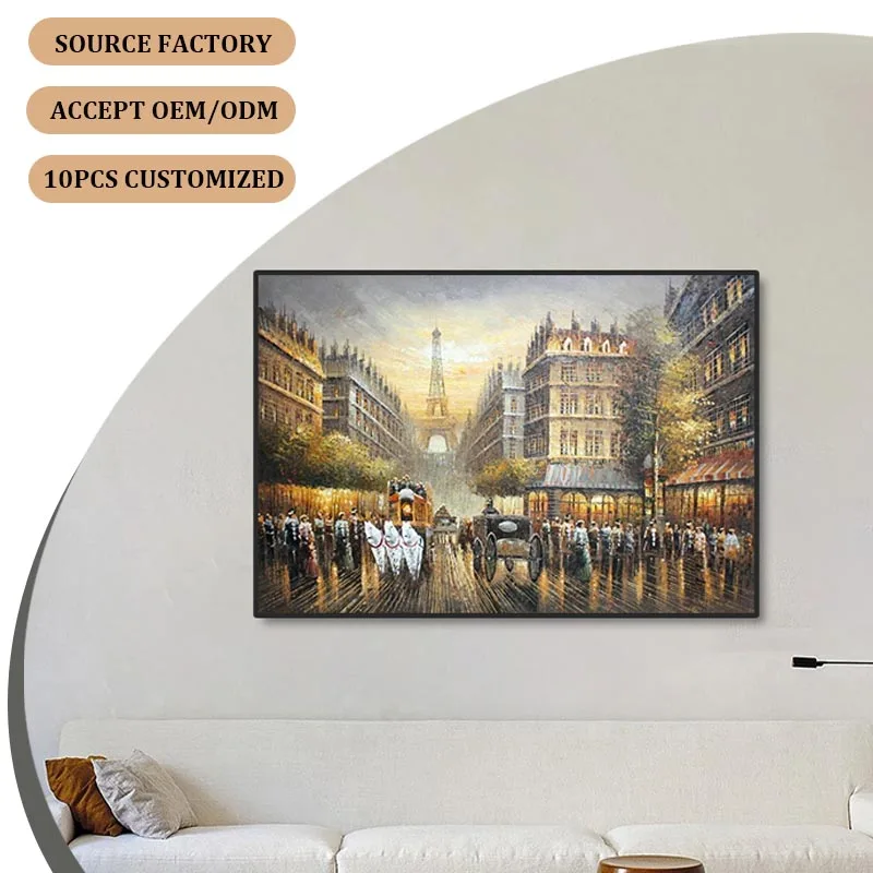 Custom Street Scene Knife Brush Handmade Oil Painting Canvas Painting Decoration Western Street Art For Living Room Decoration