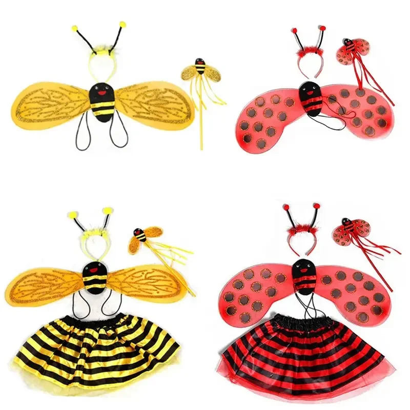 Christmas Halloween Bee Costumes For Kids Girls Cute Party Fancy Dress Cosplay Wings Skirts Fairy Wand