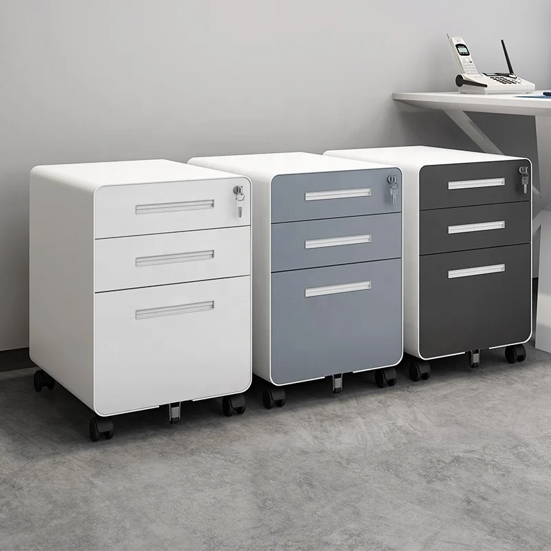 Office use Slim Edge Round Corner Space Saving Design Mobile Pedestal Under Desk 3 Drawer Metal File Cabinet