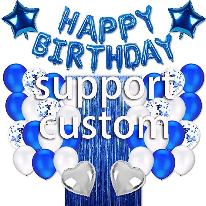  202101 Wholesale Blue silver aluminum latex confetti baby shower Balloon star heart balloon birthday party supplies