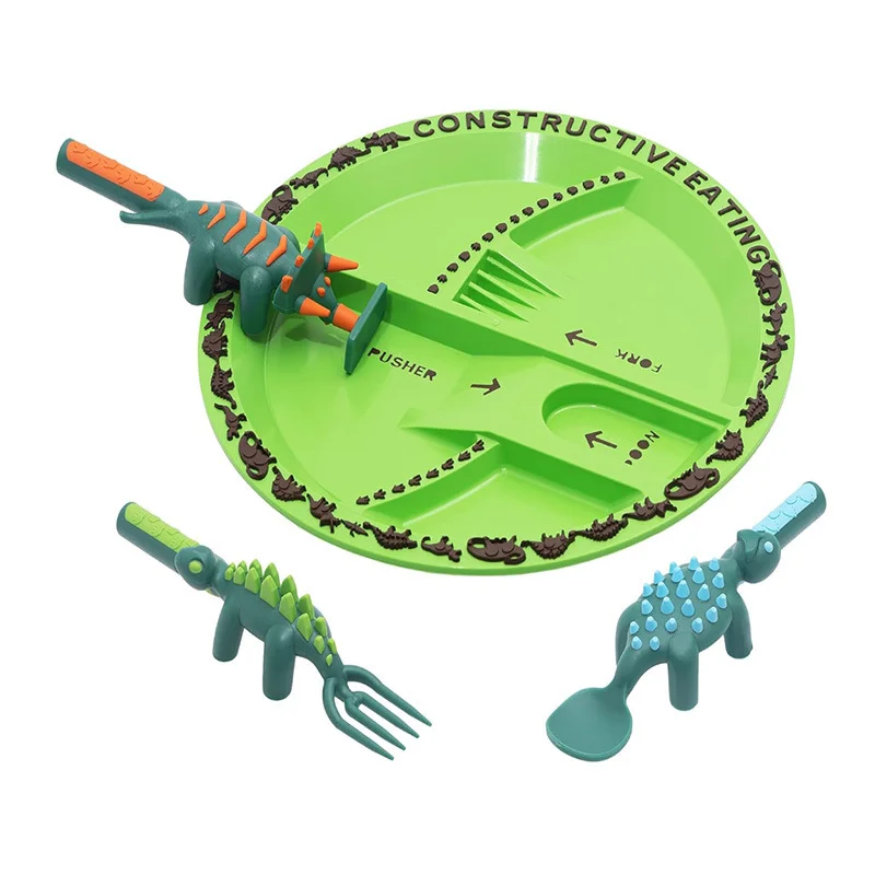 Purple Garden Yellow Forklift Green Dinosaur Set Fun Children Tableware Set Design Includes Excavator and Shovel Cutlery