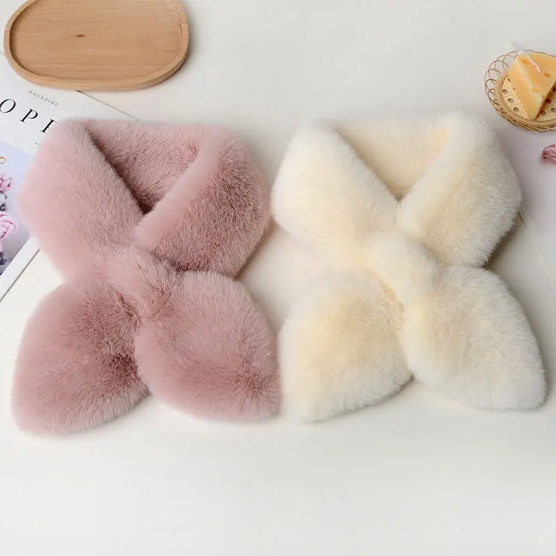 Autumn And Winter All-Match Fashion Girl Warm Scarf Imitation Rex Rabbit Fur Scarf Plush Cross Trend Scarf Women