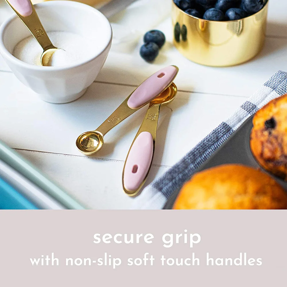 Rose gold Stainless Steel brass metal kitchen cooking measuring spoon and cup with Pink handle spoons cups of coffee espresso