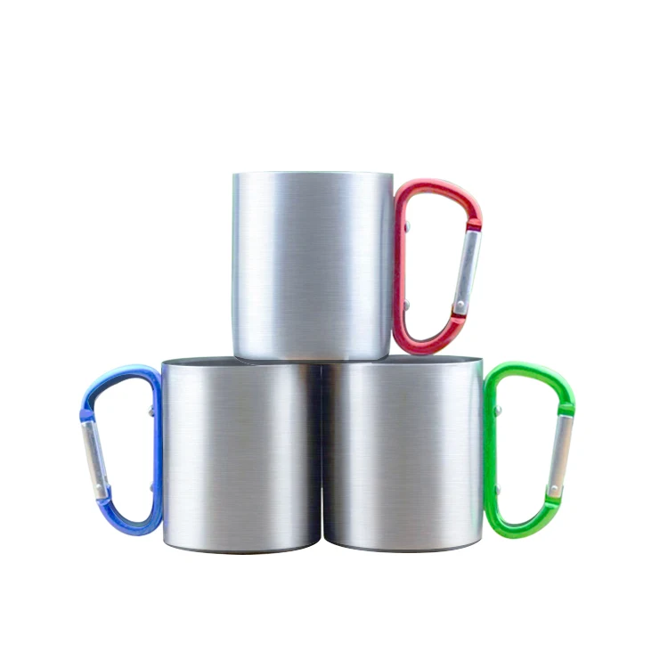 200ml Hot Double wall outdoor camping travel portable stainless steel coffee cup double walled carabiner mug with handle