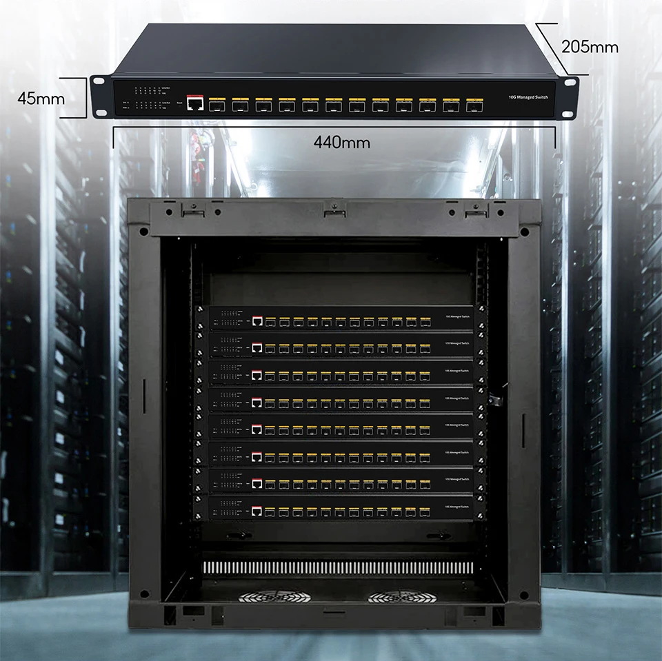 OEM 12-Port 10g Managed Network Switch with QoS and SNMP Fiber Optic Switch for Data Center ISP Telecom