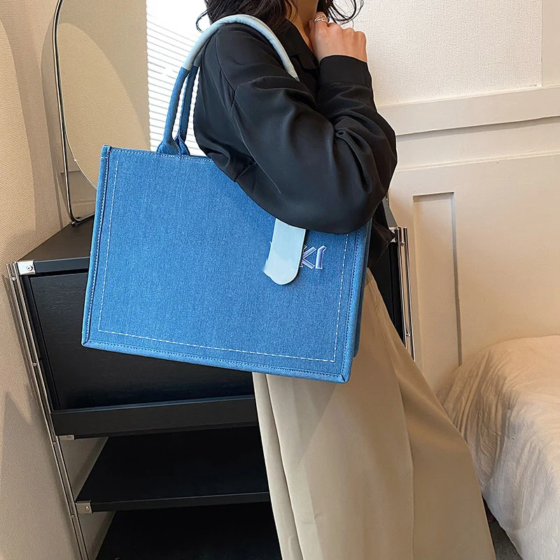 Wholesale Custom Logo Luxury Messenger Shoulder Crossbody Shopper Handbag Denim Tote Bag for Women