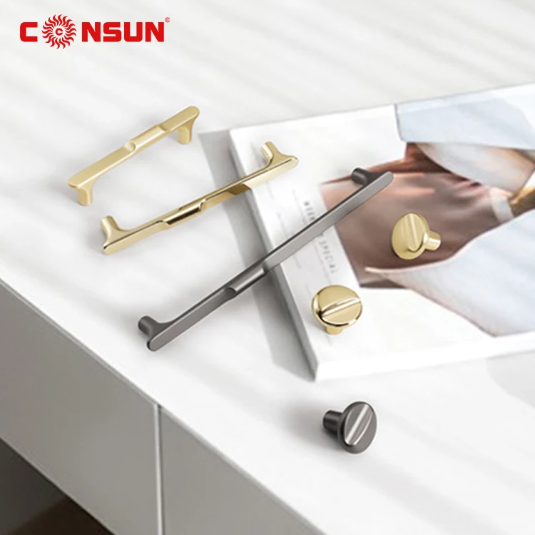 Consun Zinc Alloy Gold Metal Handle Furniture Cabinet Hardware Drawer Door Knobs Pulls Handles