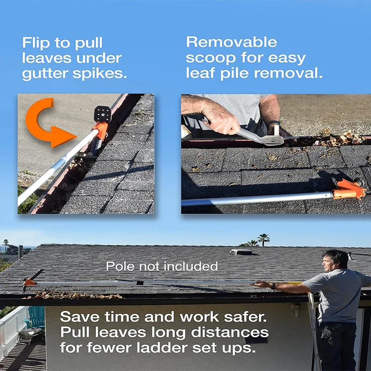 Gutter Leaf Cleaning Tool From Ground Cleaner Attachment Gutter Scoop Rake