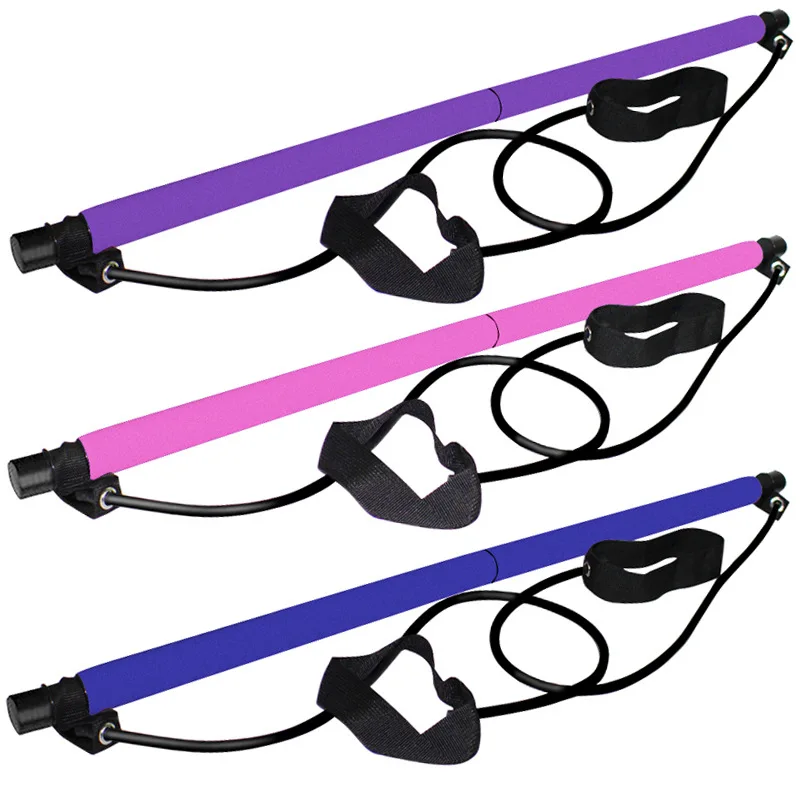 New product Portable Yoga exercise Pilates Stick with Resistance Band Pilates Bar