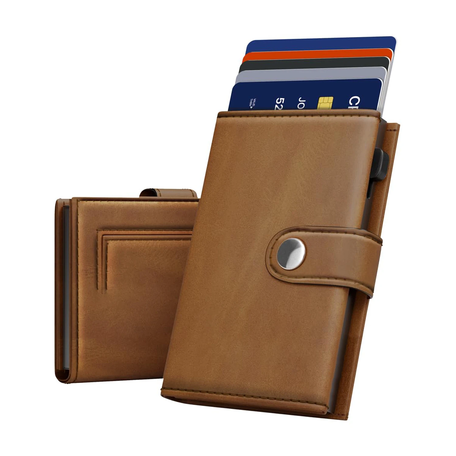 Custom Minimalist Tri-fold Mans Metal Wallet RFID Blocking Aluminum Pop Up Credit Card Holder Wallet With Zipper Coin Pocket