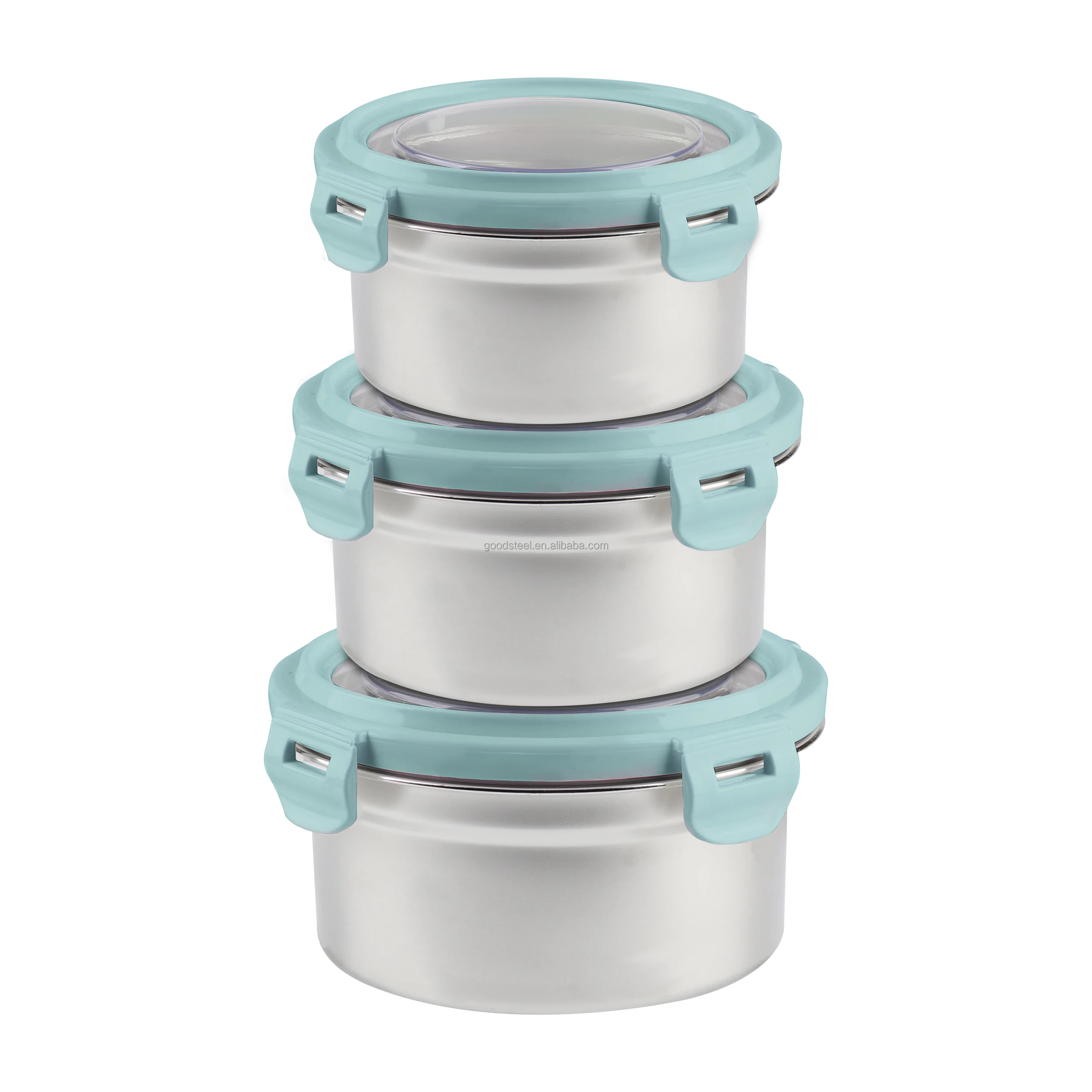 Detachable Clip Lock Airtight Leakproof Stainless Steel Food Container with Plastic Lid for Storage