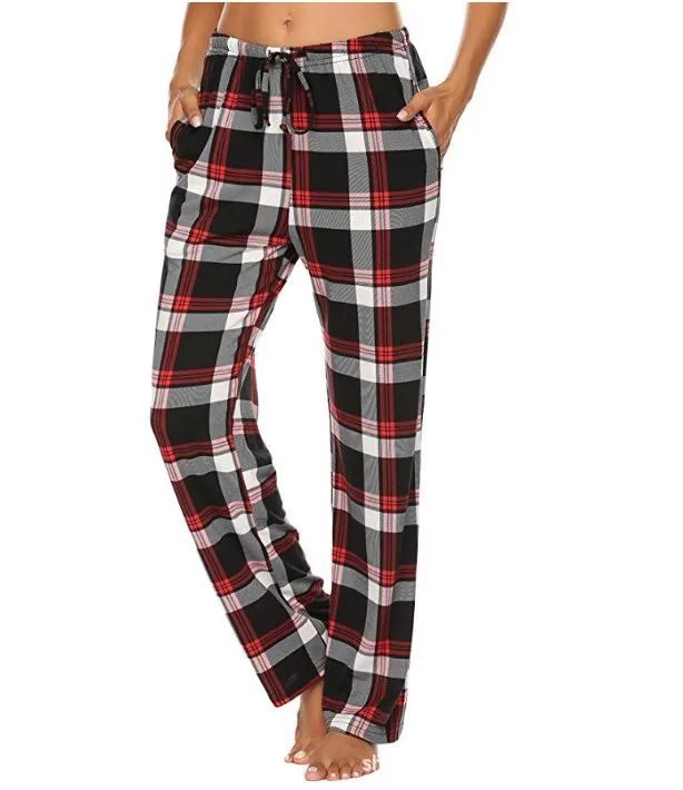 Customize Cotton Red Plaid Sleeping Bottoms Soft Women Casual Pajama Trousers Bottom Plaid Pants