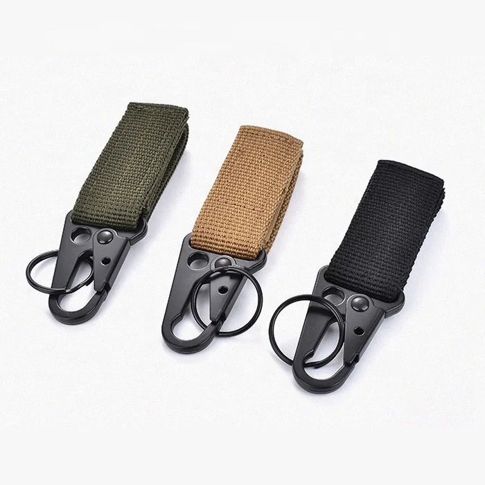 Tactical molle nylon carabiner hook buckles with key ring canvas carabiner keychain