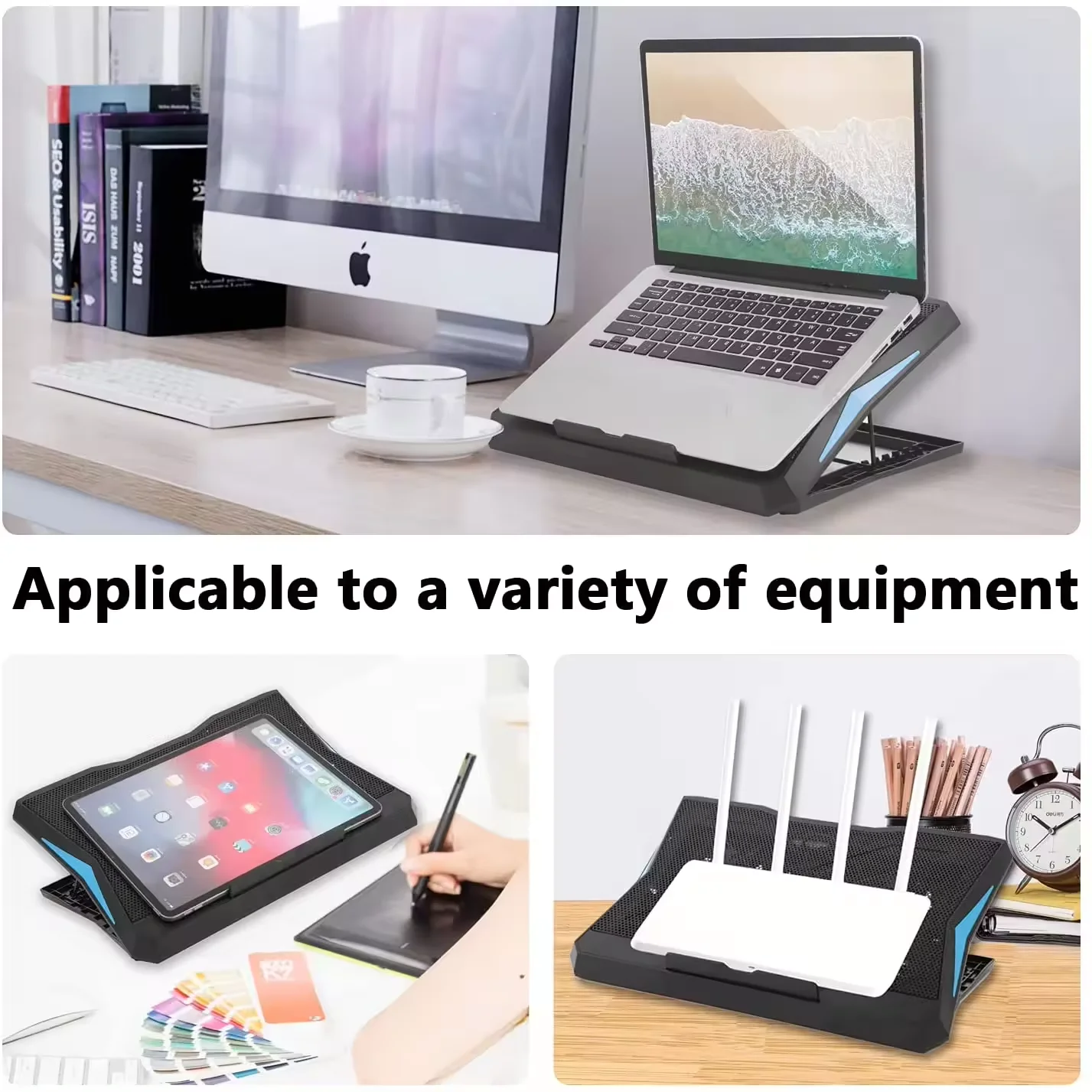 Great Roc Folding Laptop Cooler with 6 USB Fans Metal Notebook PC Cooler Adjustable Cooling Pad for 17 inch Laptop Riser