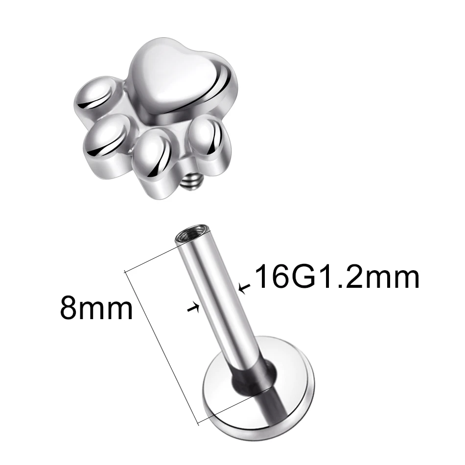 Internally Threaded Titanium Cat Claw Earring Ear Stud Labret Piercing for Women Men Labret Monroe Jewelry Surface Piercing