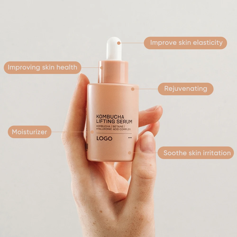 Private Label Improve Skin Health Face Moisturizer Lifting Kombucha Acid Vegan Essence Booster Facial Serum With Hyaluronic Acid
