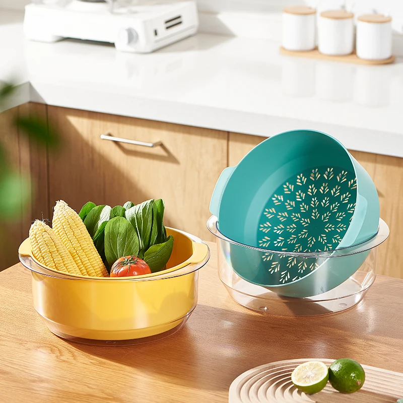 Vegetable drain basket water saving balanced strainer colander kitchen