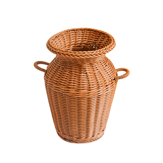 Renel Home Decor Plastic PE Woven Antique Rattan Vase for Artificial Flowers