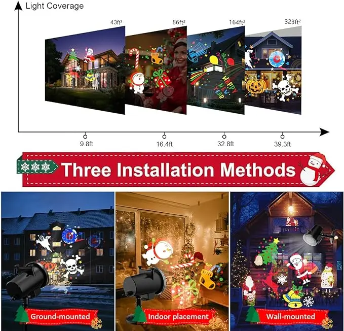 Halloween Christmas Projector Lights 16 HD Slides LED Outdoor Indoor Light with Remote Control for Party Garden Landscape Decor