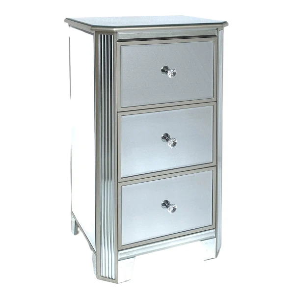 Retro Italian Gloss silver Nightstand Bedside Cabinet Assembly Drawers Mirror Night Stand Table