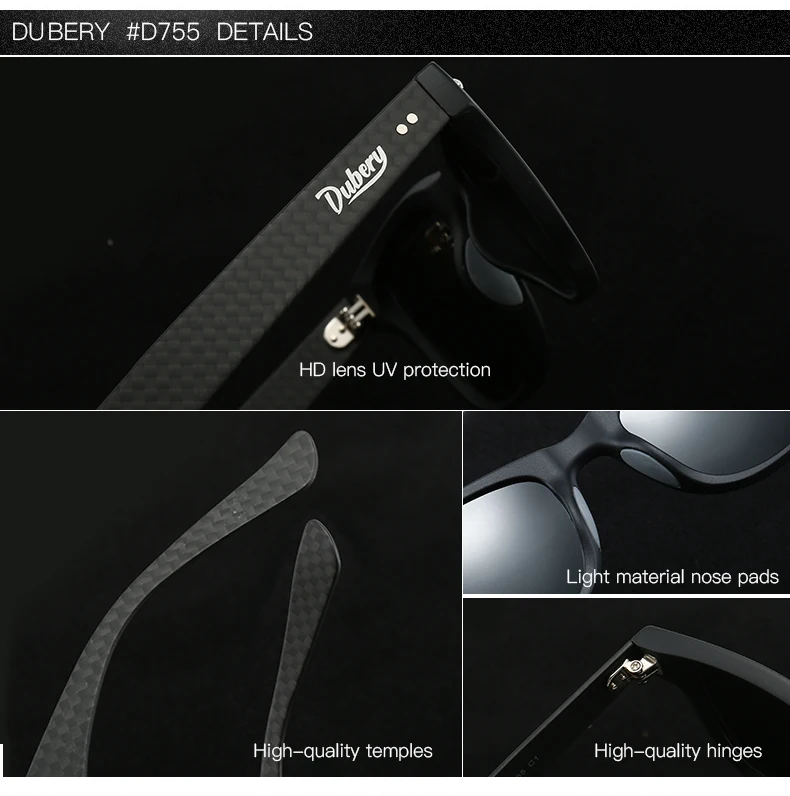 DUBERY Men Luxury Polarized Trendy Sunglasses 2025 Vintage Carbon Fiber square High End Quality Man