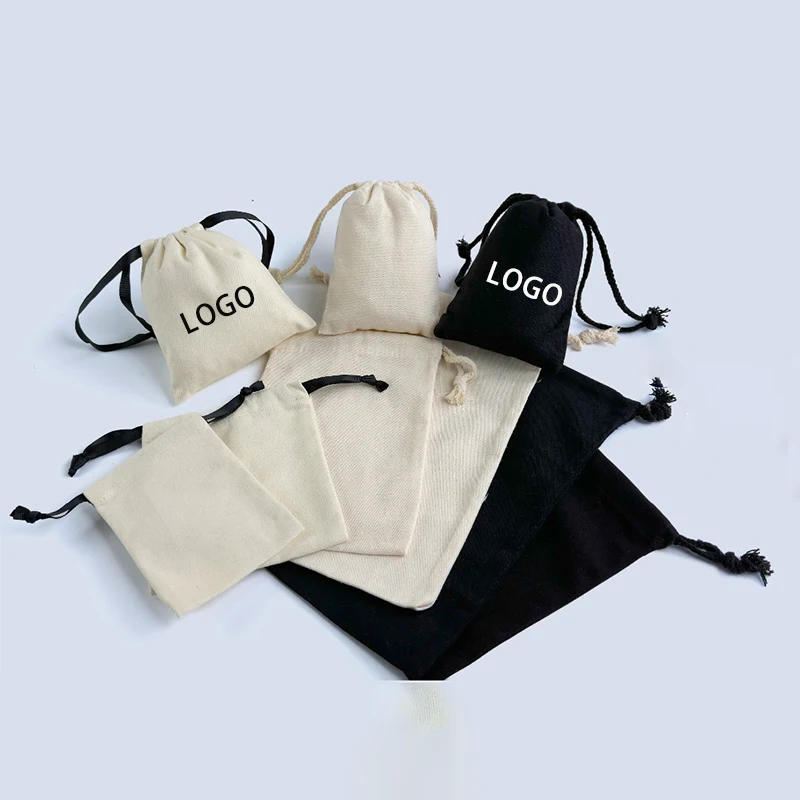 Free Stock Sample Small Canvas Linen Organic Cotton Drawstring Bag Custom Soft Cotton Dust Bag for Jewelry Gifts