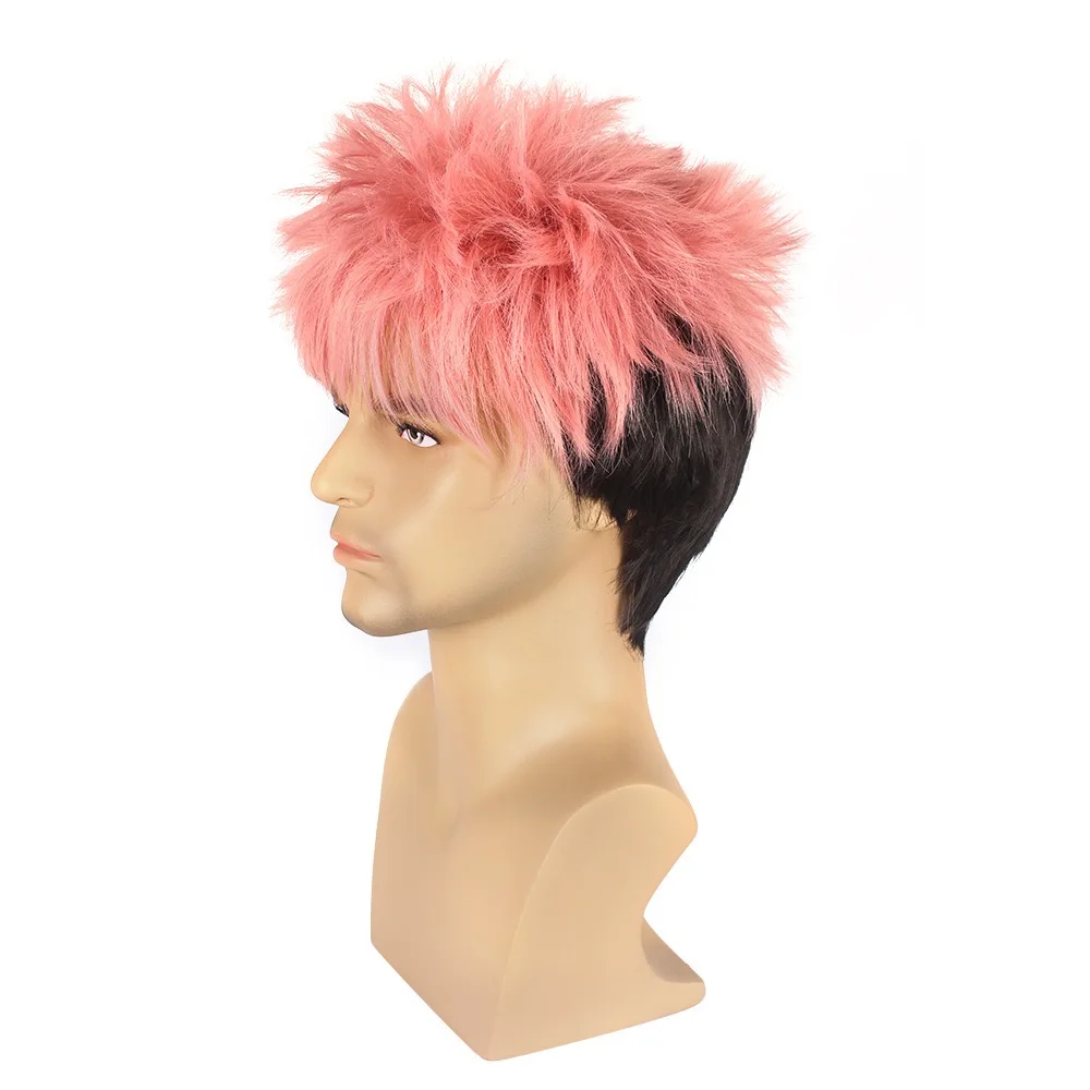 Itadori Yuji Pink Black Anime Wig Boys Short Pink Mens Cosplay Wig Heat Resistant Synthetic Halloween Costume Wig