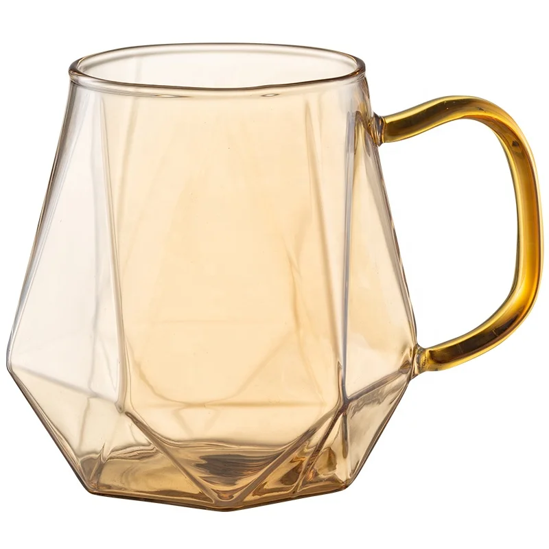 
ins six-sided diamond glass with handle household lead-free crystal glass whiskey breakfast cup 