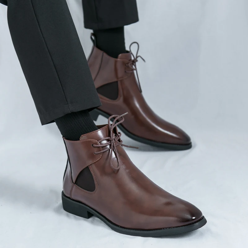 New chunky fashion safety chelsea executive ankle boots lace-up pointed toe leather shoes for man made  in wenzhou maufacturer