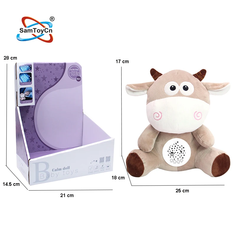 Custom Baby Sleep Soother Night Light Soft Plush Stuffed Animals Toys Stuffed Projector Toy Doll with Music