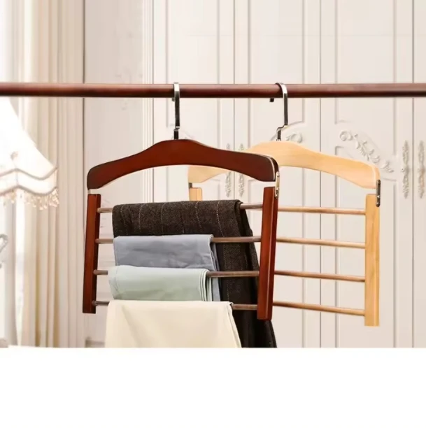 Anti slip 4 layer natural black antique clothes hanger pants organizer